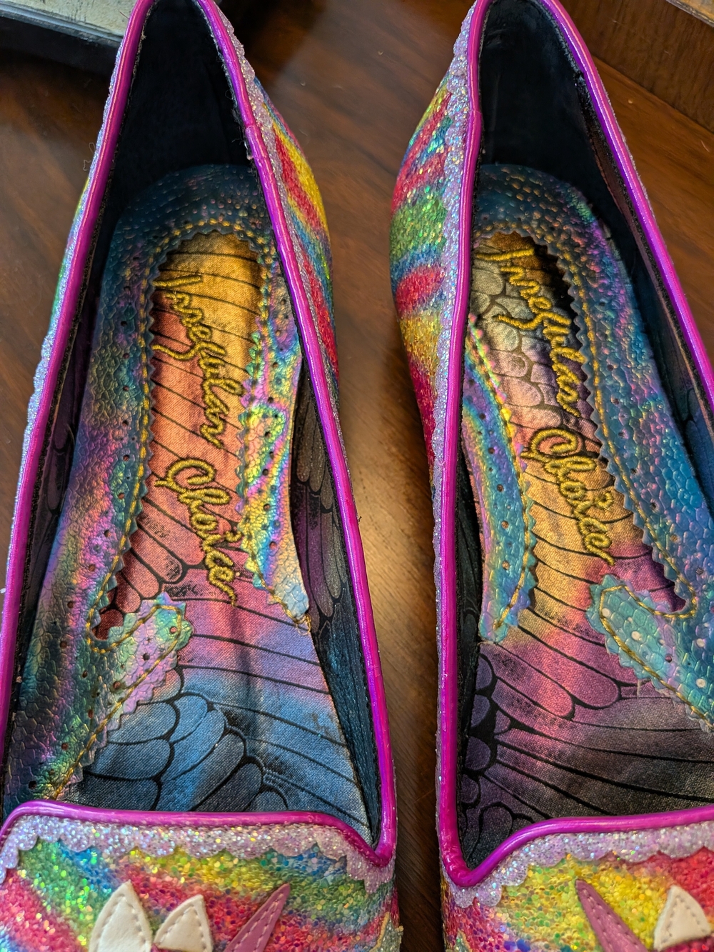 Irregular Choice Rainbow Glitter Unicorn Loafers - Pink Trim - Picture 2 of 10